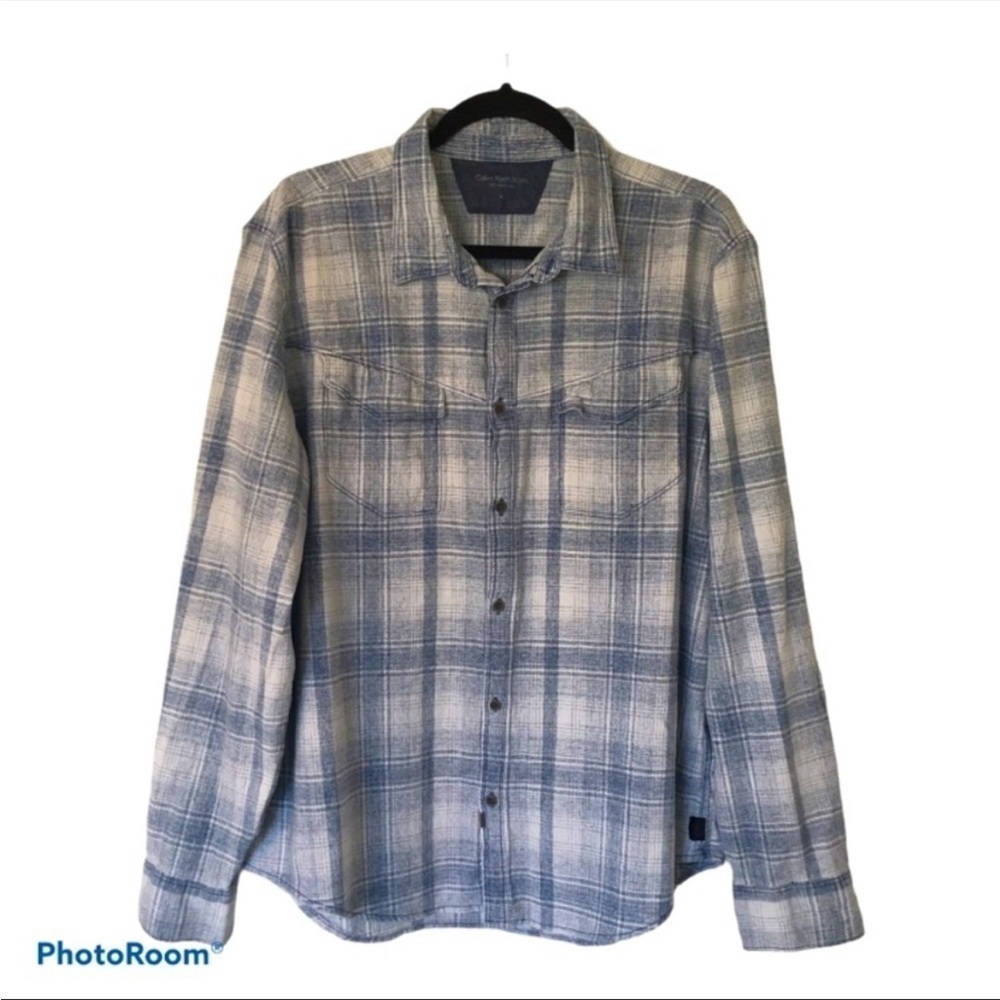 CALVIN KLEIN JEANS Blue Plaid Button Down Shirt XL Cotton Casual Classic